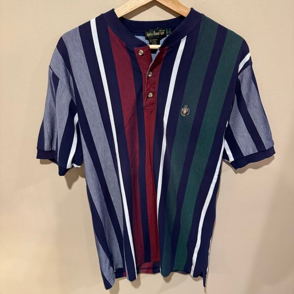 VTG Knights Of Round Table Short Sleeve Polo Shirt Striped Color Block Sz XL? - Picture 1 of 4